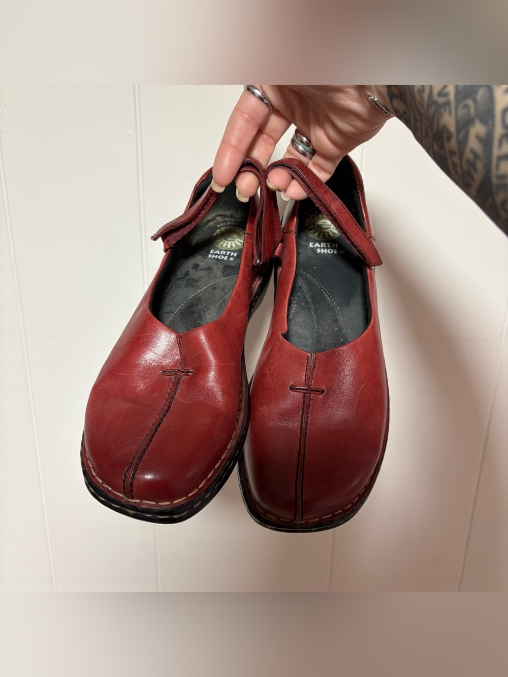 Earth Shoe Mary Jane's Clogs Red Leather Strappy Cottage Kawaii Shoes Women’s 9